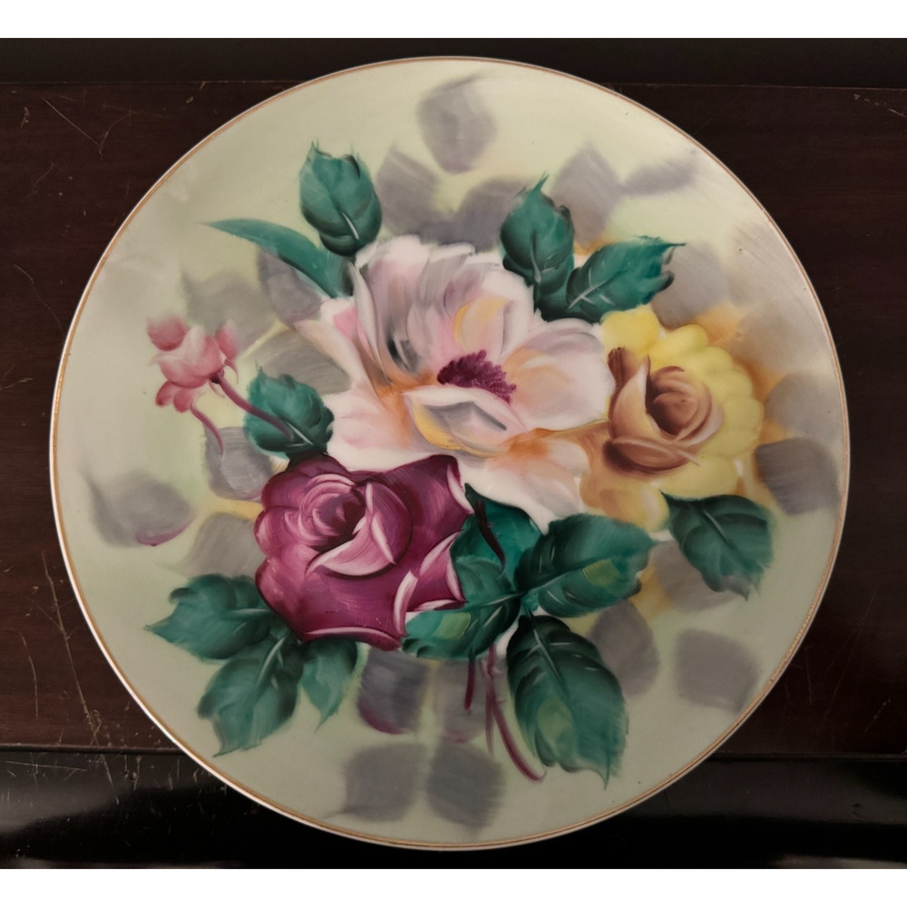 Lefton China Hand Painted Floral Plate 60408 Pink Yellow Rose 8" Japan Vintage - Picture 4 of 6